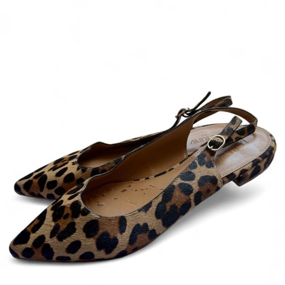 J.Crew Leopard Calf Hair Pointed Toe Slingback Flats Size 10.5 Office